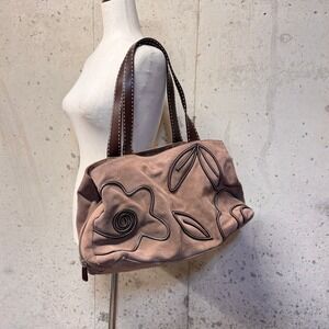 Bric's Bojola Tote Bag Womens Medium Tan Suede Floral Boho Vintage Italian